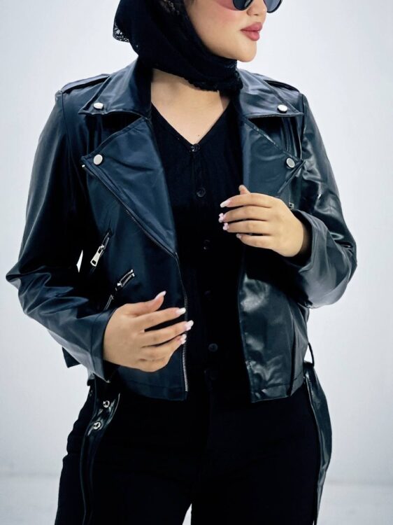 کت چرم کمربندی دو زیپ