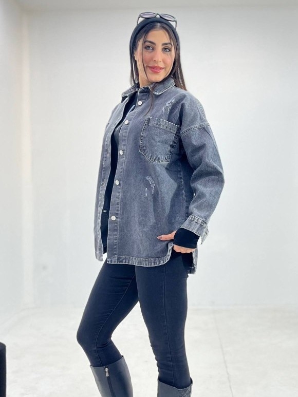 شومیز جین ذغالی بلند