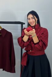 شومیز ساتن دکمه مروارید