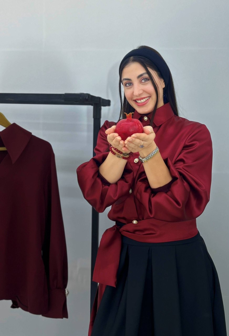 شومیز ساتن دکمه مروارید