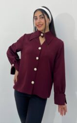 شومیز یقه هفت دکمه ای زرشکی