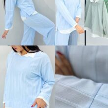 ست شومیز شلوار یقه و خرجکار سفید