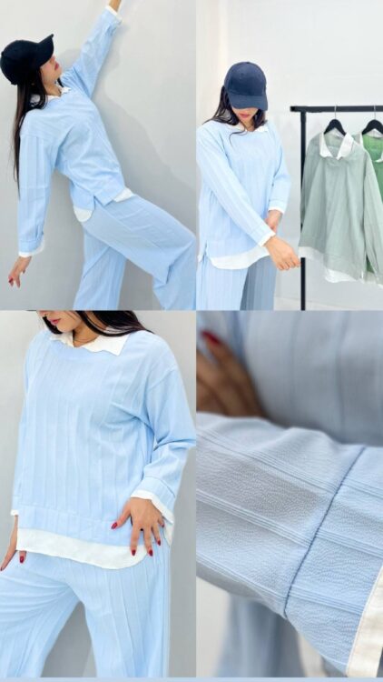 ست شومیز شلوار یقه و خرجکار سفید