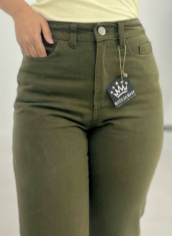 شلوار مام کتان سبز یشمی